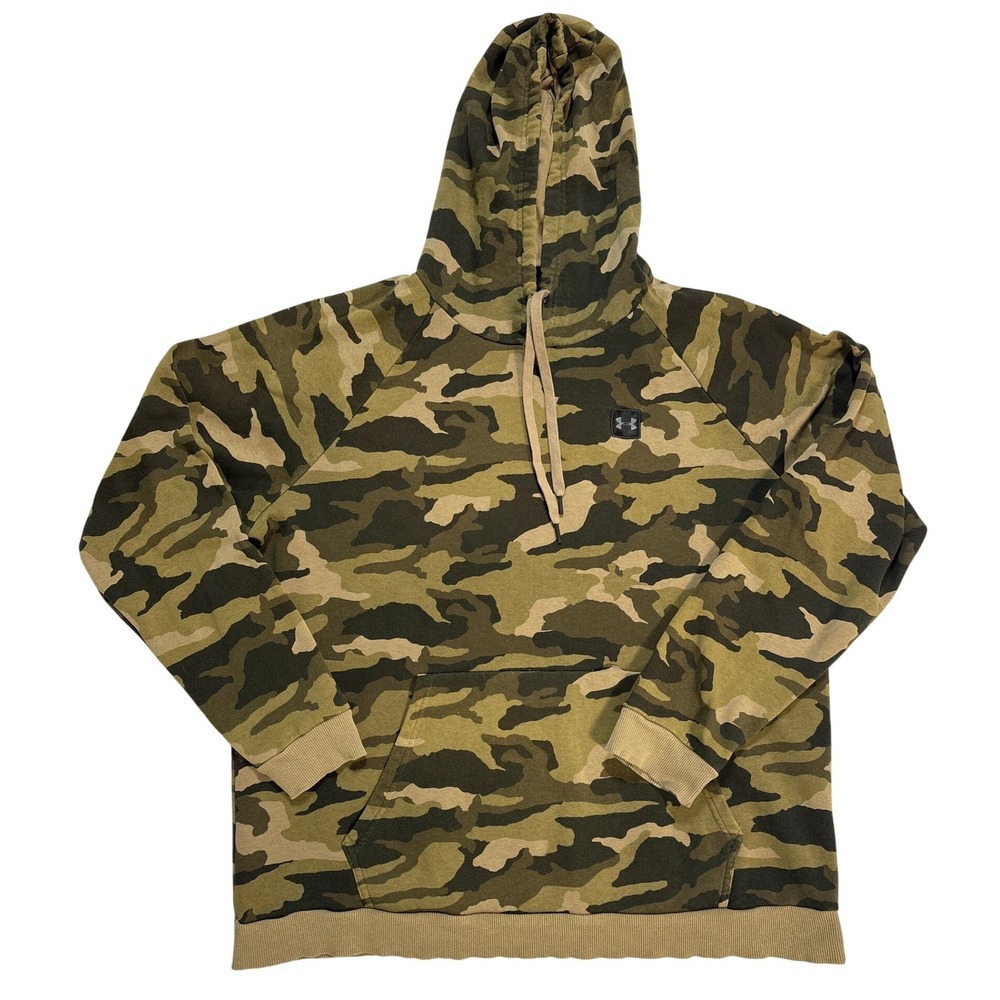 Under Armour Mens Rival Fleece Camo Hoodie Green Brown Pullover 2XL 1357111-331
